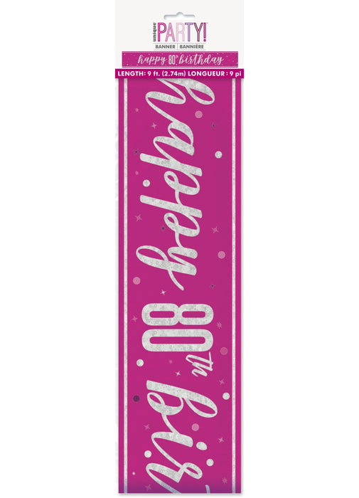 Pink Glitz Age 80 Birthday Banner