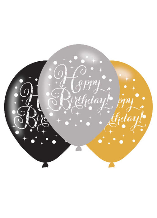 Gold Celebration Happy Birthday Latex Balloons 6pk