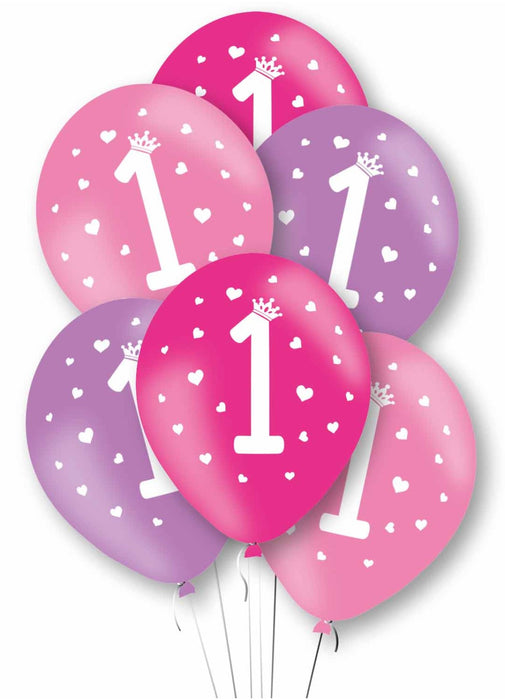 Happy 1st Birthday Pink Latex Balloons 6pk