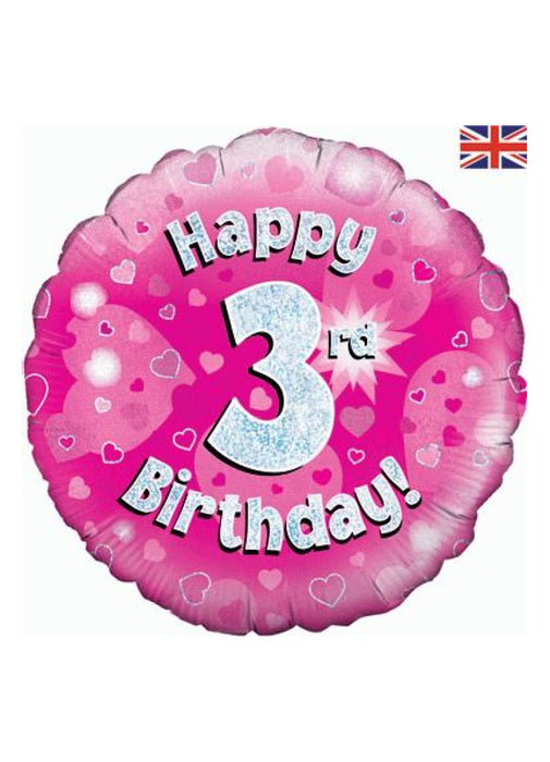Pink Happy 3rd Birthday Foil Balloon
