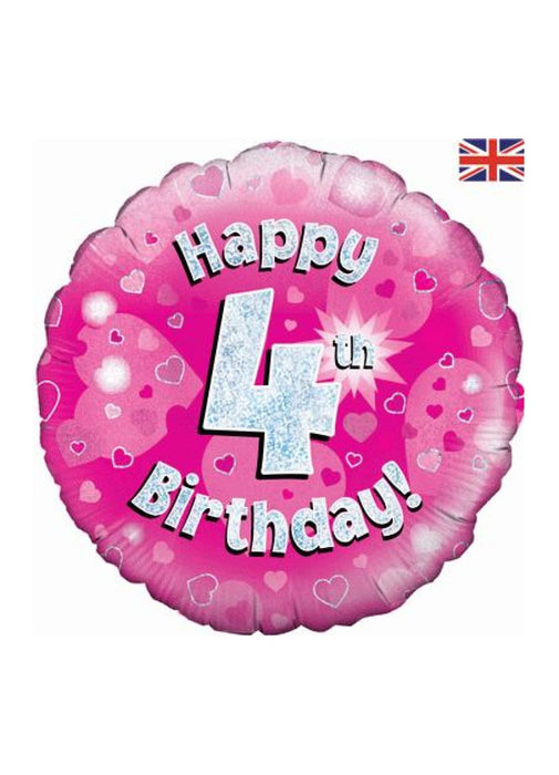 Pink Happy 4th Birthday Foil Balloon