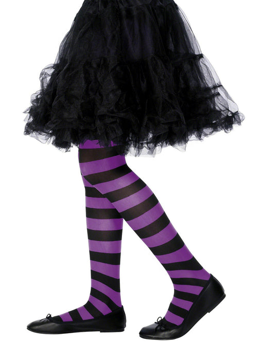 Purple & Black Striped Tights Child