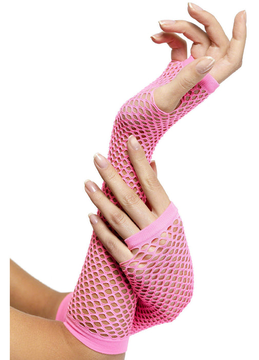 Long Hot Pink Fishnet Gloves