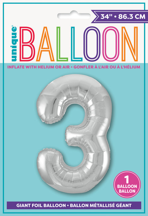 Number 3 Silver Foil Balloon