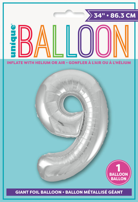 Number 9 Silver Foil Balloon