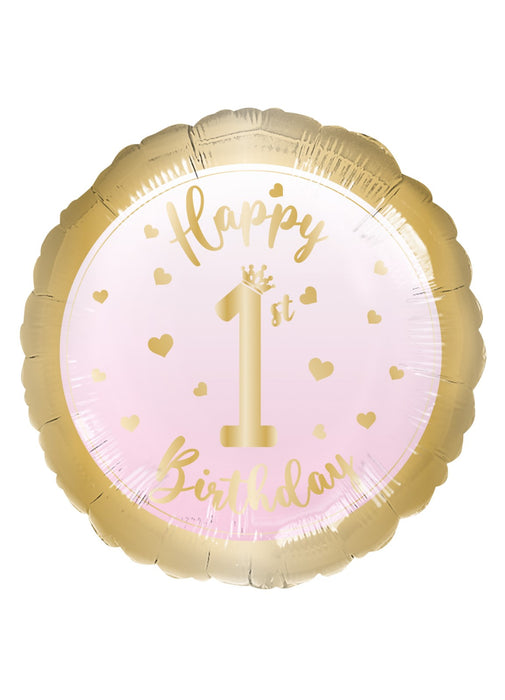 Pink Happy 1st Birthday Foil Balloon
