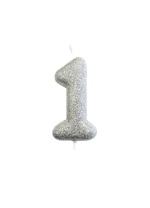 Silver Glitter Number 1 Candle