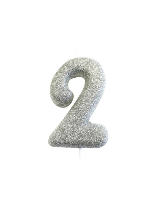 Silver Glitter Number 2 Candle