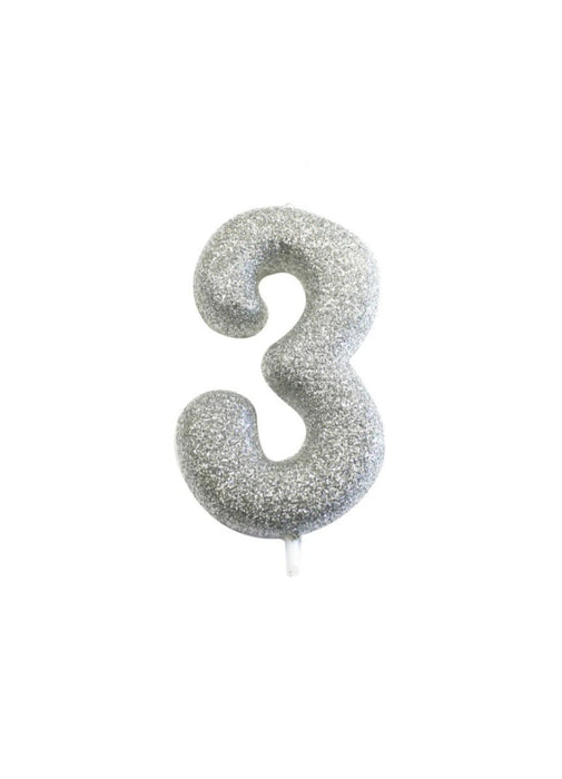 Silver Glitter Number 3 Candle