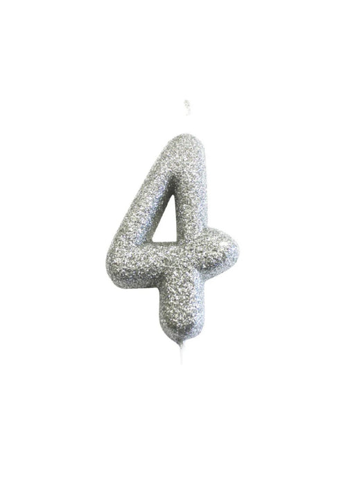 Silver Glitter Number 4 Candle