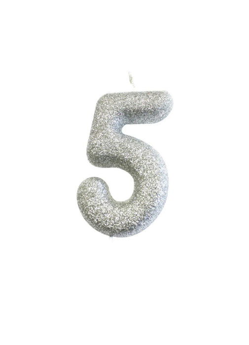 Silver Glitter Number 5 Candle