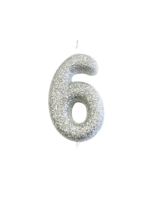 Silver Glitter Number 6 Candle