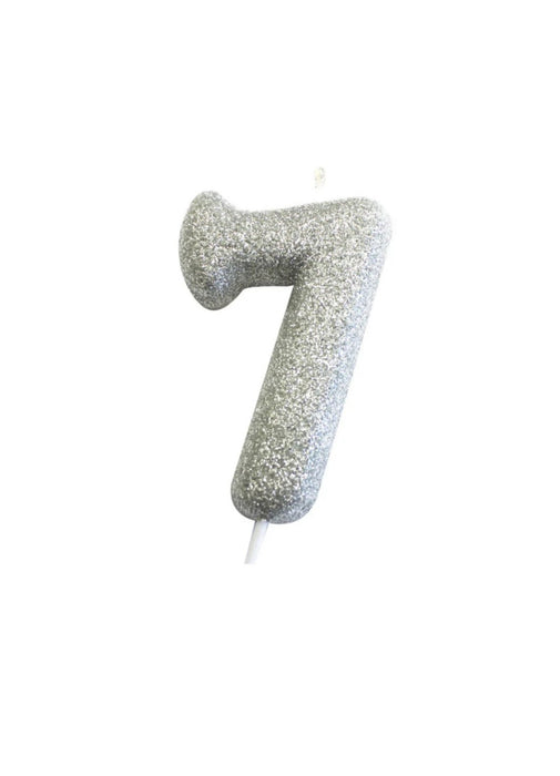 Silver Glitter Number 7 Candle