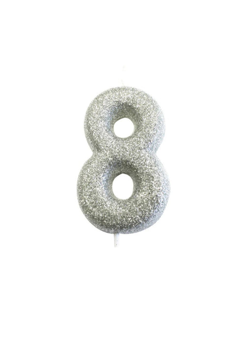 Silver Glitter Number 8 Candle