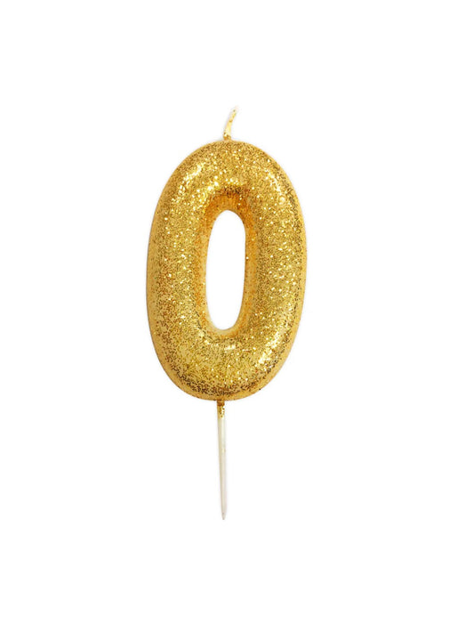 Gold Glitter Number 0 Candle