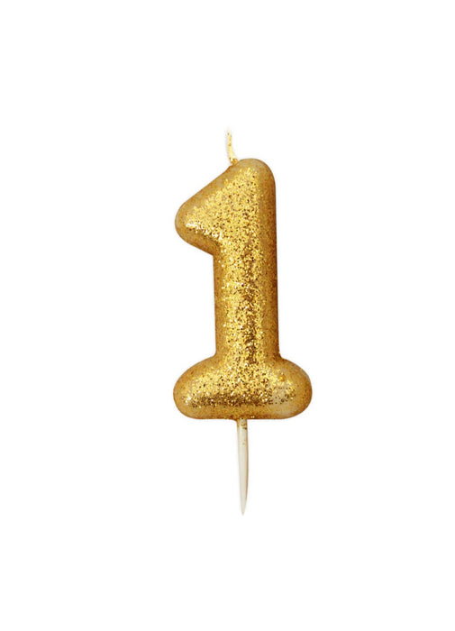 Gold Glitter Number 1 Candle