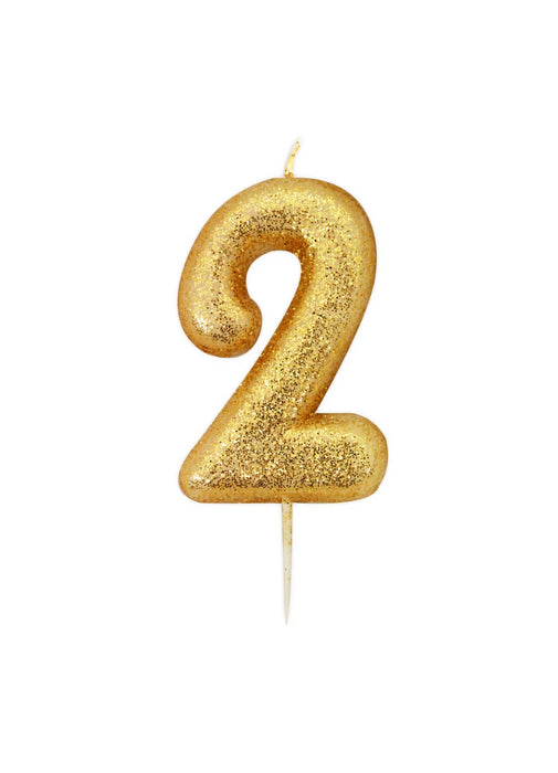 Gold Glitter Number 2 Candle
