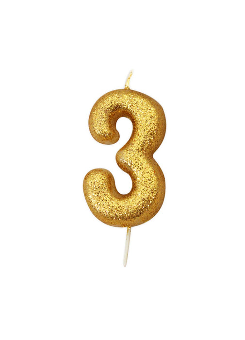 Gold Glitter Number 3 Candle