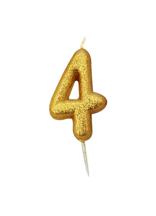Gold Glitter Number 4 Candle