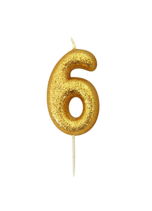 Gold Glitter Number 6 Candle