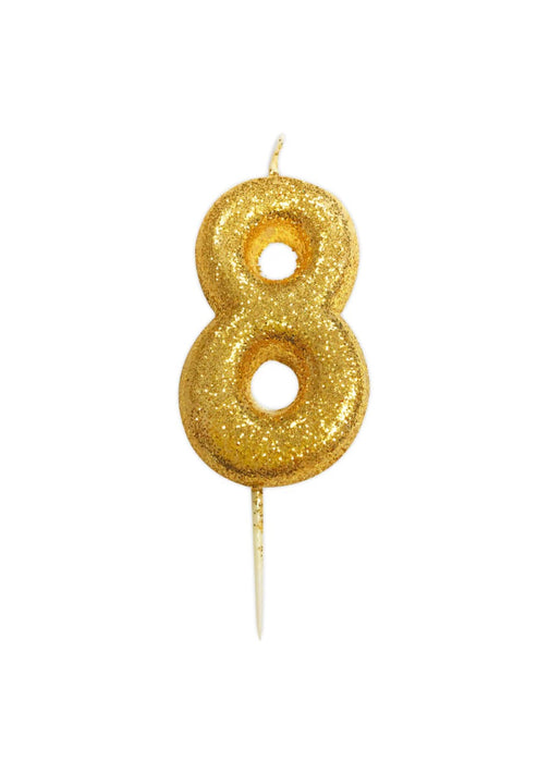 Gold Glitter Number 8 Candle
