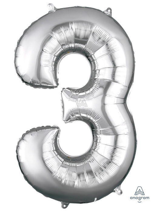 Number 3 Silver Foil Balloon