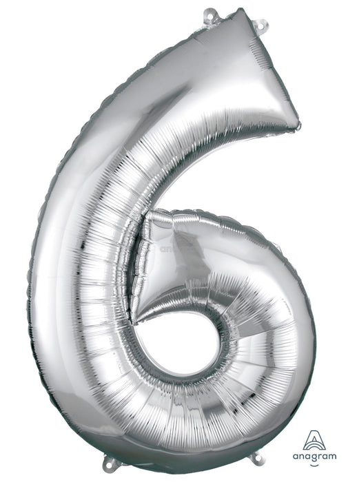 Number 6 Silver Foil Balloon