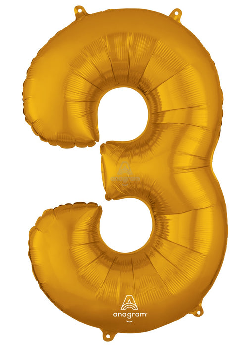 Number 3 Gold Foil Balloon