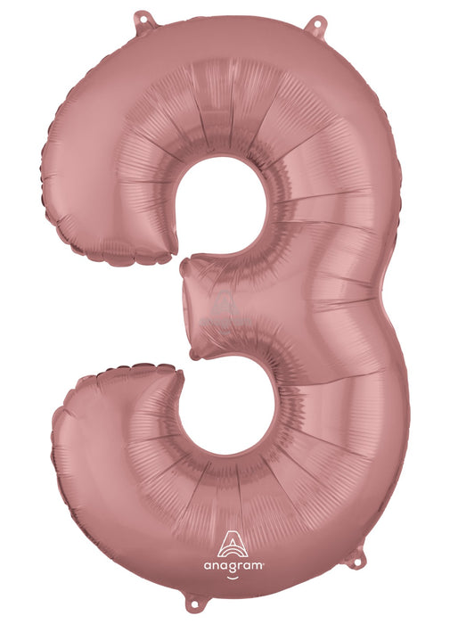 Number 3 Rose Gold Foil Balloon