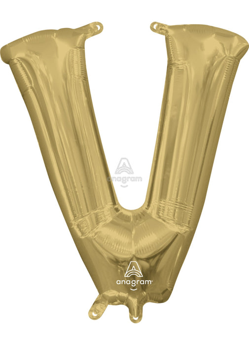 Letter V White Gold Air Filled Balloon