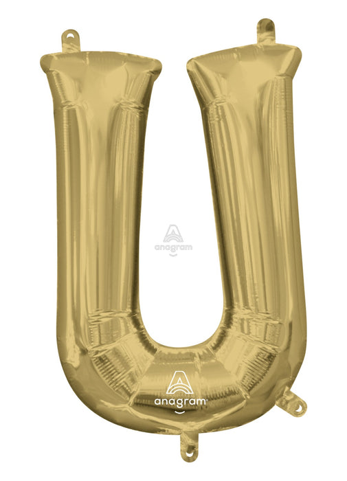 Letter U White Gold Air Filled Balloon