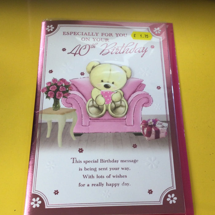 Age 40 Teddy Chair Card