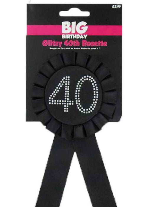 Black Glitzy 40th Rosette