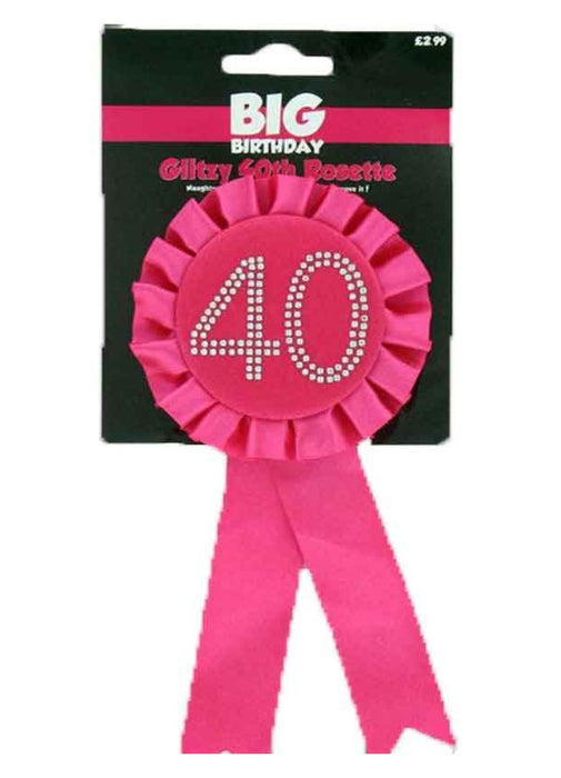 Hot Pink Glitzy 40th Rosette