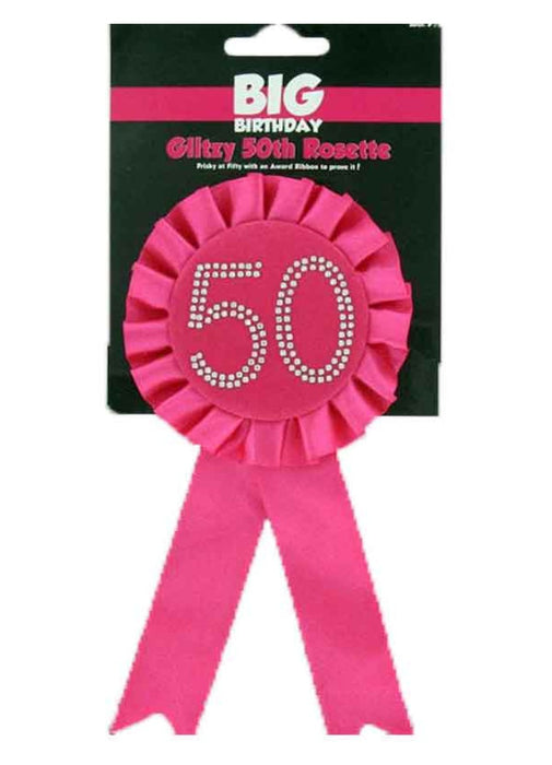 Hot Pink Glitzy 50th Rosette