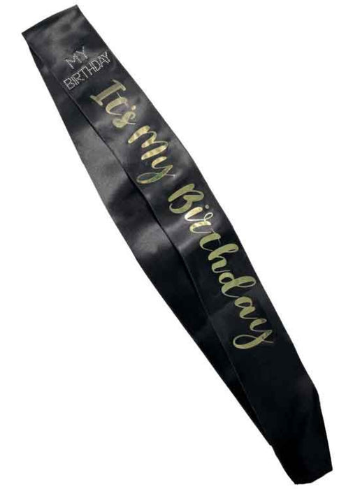 Black It's My Birthday Sash