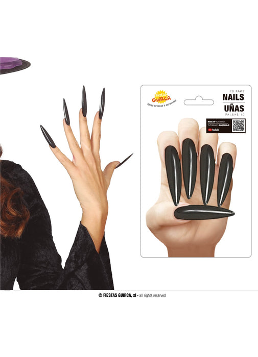 Long Black Fake Nails 10pk