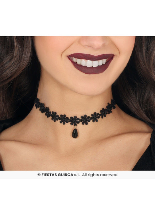 Black Embrioded Flower Choker