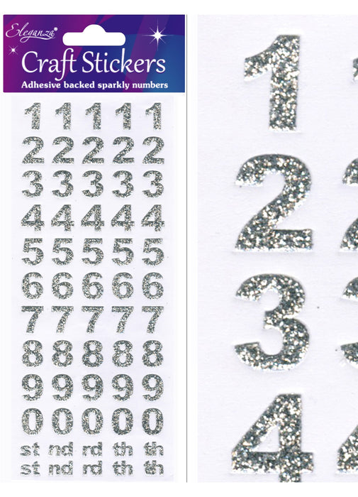Silver Glitter Craft Number Stickers