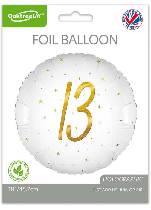 13th Birthday White & Gold Balloon