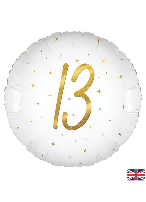 13th Birthday White & Gold Balloon