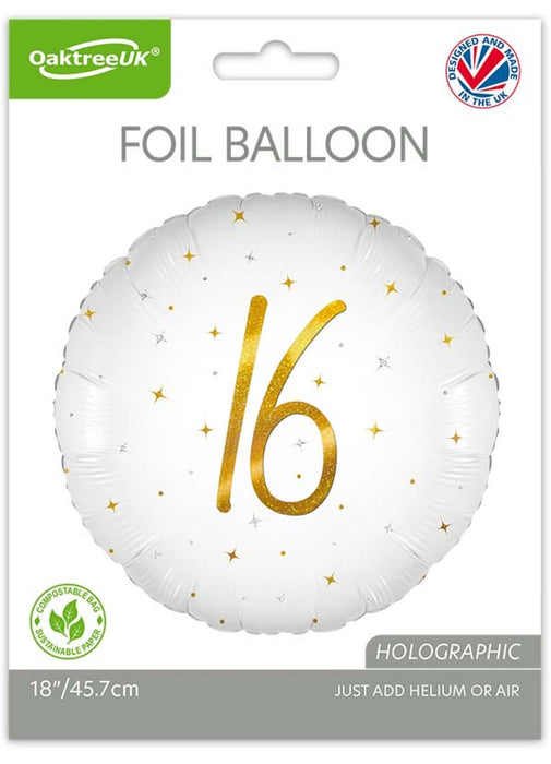 16th Birthday White & Gold Balloon