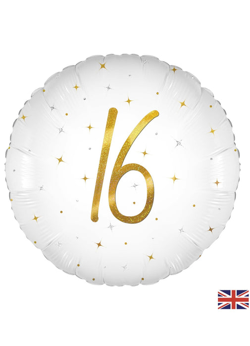 16th Birthday White & Gold Balloon