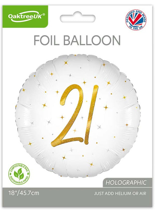21st Birthday White & Gold Balloon