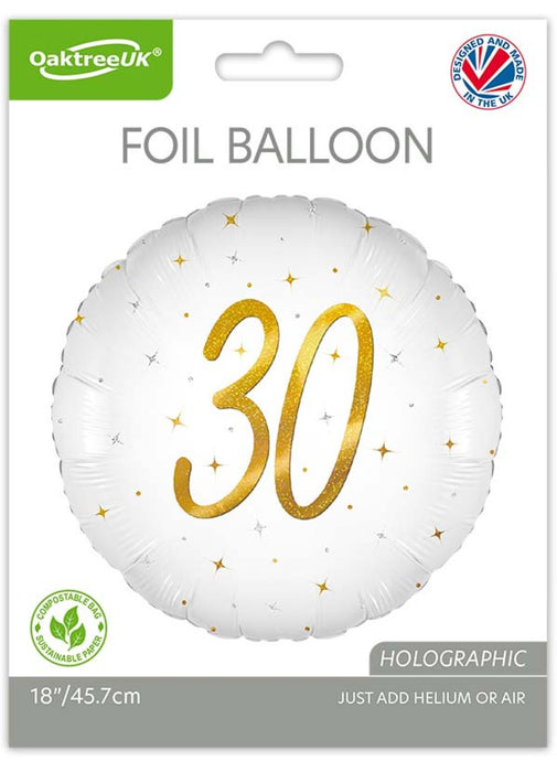 30th Birthday White & Gold Balloon