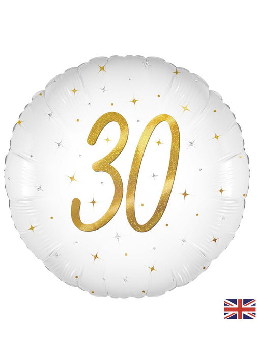 30th Birthday White & Gold Balloon