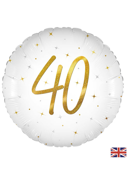 40th Birthday White & Gold Balloon