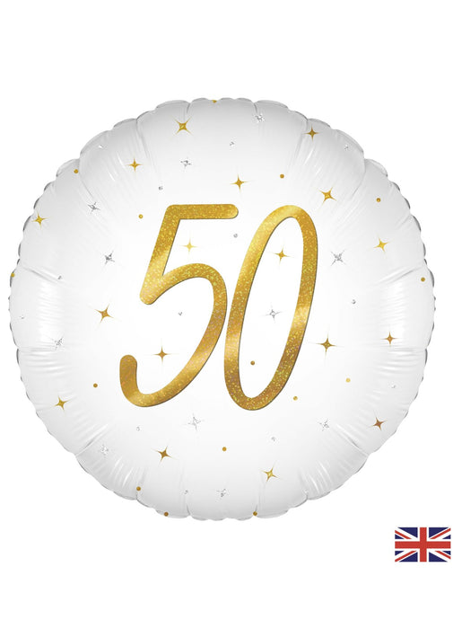 50th Birthday White & Gold Balloon