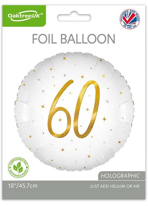 60th Birthday White & Gold Balloon
