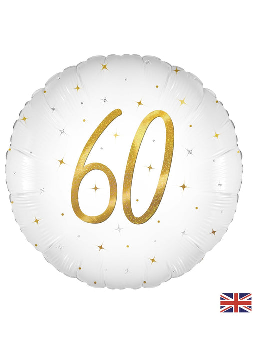 60th Birthday White & Gold Balloon